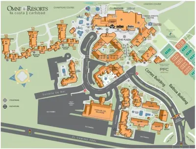 a map of the resort at 683 Just inside the gates of the Resort - Golf & Premier Fitness Guests Welcome in Encinitas