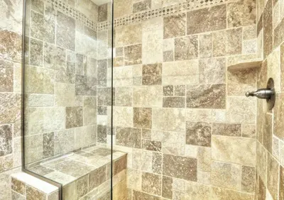 a bathroom with a shower with a glass door at 314B Harbor View, Steps to the Beach, Free Wifi, Marina Del Mar 314B in Oceanside