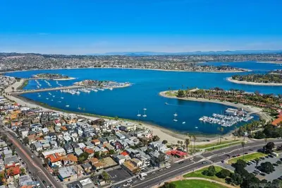 an aerial view of a harbor with boats in the water at Pineapple Paradise - Mission Beach - Stunning in San Diego