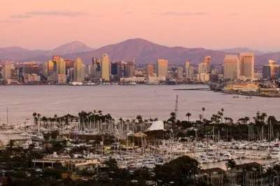 a city with a harbor with boats in the water at Seaside Point Loma Home with Outdoor Patio in San Diego