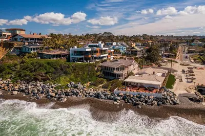 an aerial view of a beach with a resort at Unbeatable Location - Steps to Moonlight Beach in Encinitas