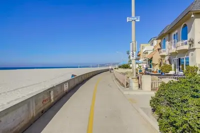 a sidewalk next to a beach next to a building at Avalon Beach 2 in San Diego