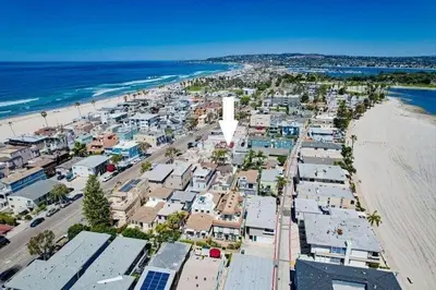 an aerial view of a city and the beach at Beach Haven 2 in San Diego