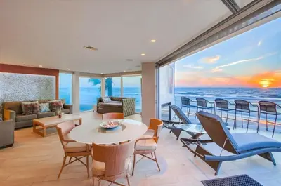 a living room with a view of the ocean at Beachside 2 in San Diego