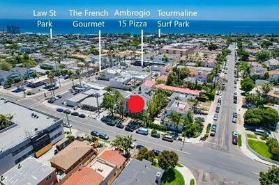 an aerial view of the french antiguaowntownowntown downtown pizza street at Local Gem 2 in San Diego