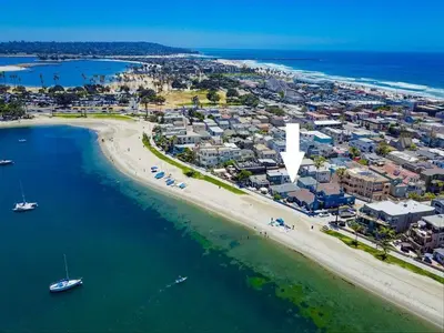 an aerial view of a beach and the ocean at Boardwalk 2 in San Diego