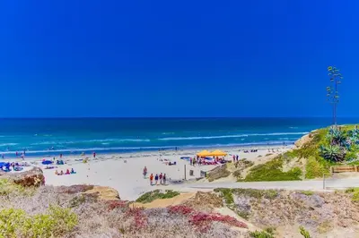 a group of people on a beach with the ocean at CA Dreaming in San Diego