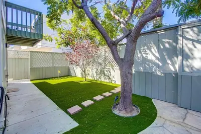 a tree in a yard next to a building at Endless Summer 2 in San Diego