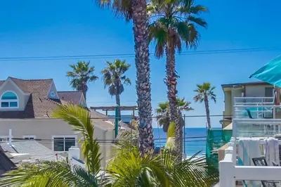 a house with palm trees in front of the ocean at Palms Paradise 2 in San Diego