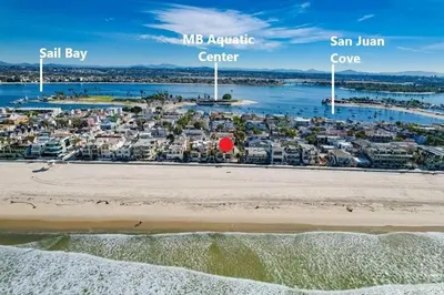 an aerial view of a beach with a city at Strandway Suite 3 in San Diego
