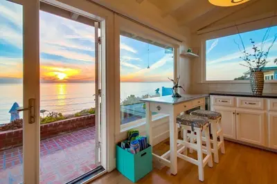 a kitchen with a view of the ocean at Sunset Beach in Encinitas