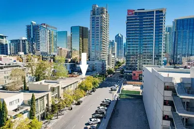 an aerial view of a city with tall buildings at Kettner Row 1 in San Diego