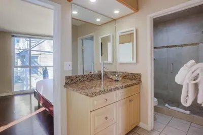 a bathroom with a sink and a shower at Waterfront 4 in San Diego