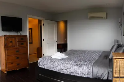 a bedroom with a bed and a dresser and a television at Stunning Home & Spectacular View in La Mesa