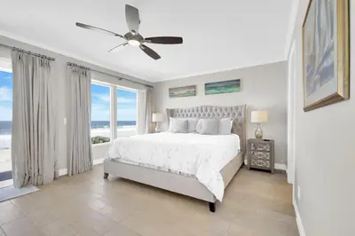 a bedroom with a bed with a view of the ocean at Seaview 1133A in Oceanside