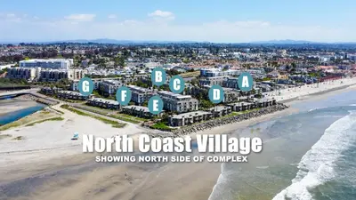 an aerial view of north coast village showing north coast side of complex at Oceanside Beach Condos in Oceanside