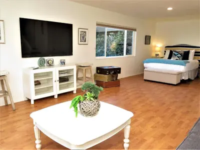 a living room with a tv and a couch at Endless Vistas On The Cove Perfection - Spa, Pet-Friendly, Stunning Views, Large Parking & AC in San Diego