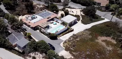 an aerial view of a house with a swimming pool at Private Hacienda with Heated Pool and Spa with Amazing Views in Del Mar