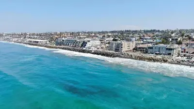 an aerial view of a beach with buildings and the ocean at 3BR Oceanview, Gated Community & Parking, Elevator in Oceanside