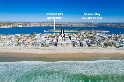 an aerial view of the mission bay waterfront at Penthouse in San Diego