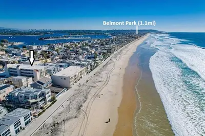 an aerial view of a beach and the ocean at Penthouse in San Diego
