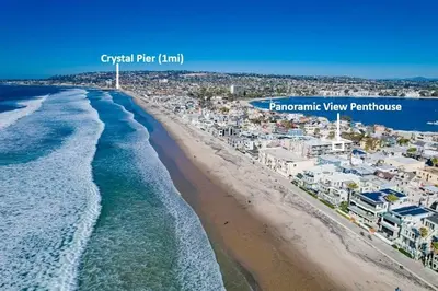 an aerial view of a beach with buildings at Penthouse in San Diego