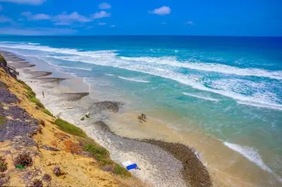 an aerial view of a beach with the ocean at Grandview 2 in Encinitas