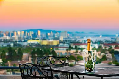 a bottle of champagne sitting on top of a table at Spacious Beautiful Home with Stunning Bay Views in San Diego