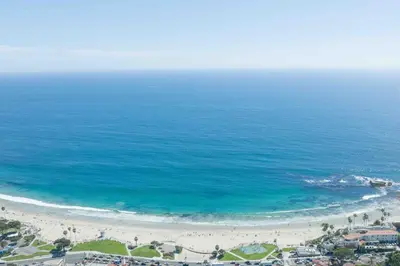 an aerial view of a beach and the ocean at STUNNINGLY PERFECT Beach ALL NEW REMODEL Galore in Laguna Beach