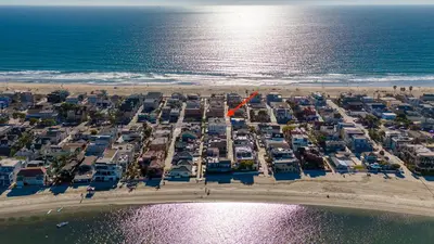 an aerial view of a parking lot at the beach at Prime Mission Beach Getaway in San Diego