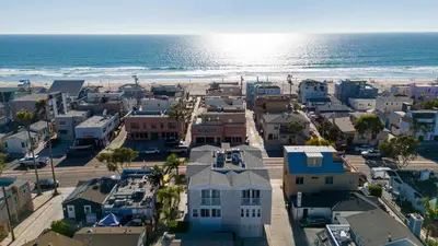 an aerial view of a city and the beach at Prime Mission Beach Getaway in San Diego