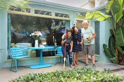 a group of people standing in front of a house at Ocean Front, Steps Mission Beach, Bay, Remodeled, Mission Beach Jamaica FLAT in San Diego