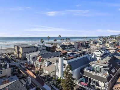 an aerial view of a city with the beach at Massive Beach Home with Ocean View & Amazing Rooftop in San Diego