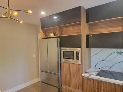 a kitchen with a refrigerator and a microwave at Hidden Oasis Near Safari - Wineries - Lakes in Escondido