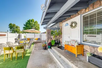 a patio with a table and chairs at Peaceful Poway Vacation Rental Near Shops and Dining in Poway