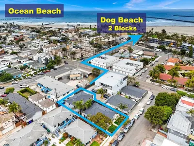 an aerial view of a city with a dog beach blocks at Modern 1 BR Apt - Walk to Ocean & Cafes in San Diego