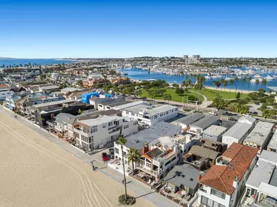 an aerial view of a city with a harbor at 1628 West Oceanfront Oasis 1,2,3 in Newport Beach