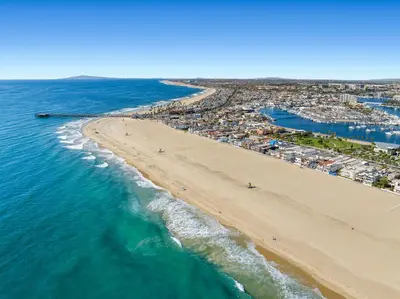 an aerial view of a beach and the ocean at 1628 West Oceanfront Oasis 5 in Newport Beach