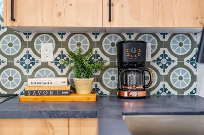 a coffee maker on a counter in a kitchen at Quaint Studio in Charming Marston Hills in San Diego