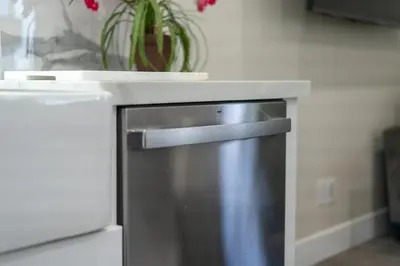 a kitchen with a stainless steel appliance with a counter top at Modern Oasis New 2BR in La Mesa in La Mesa