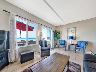 a living room with a view of the ocean at 3607 Seashore A & B in Newport Beach