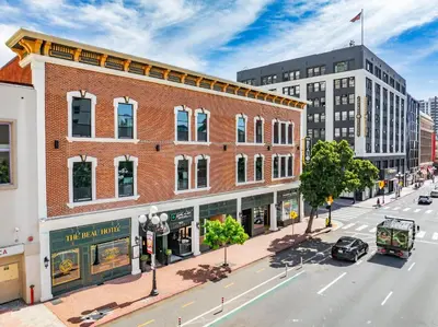 an overhead view of a city street with a building at The Beau Hotel Downtown San Diego Gaslamp Quarter in San Diego