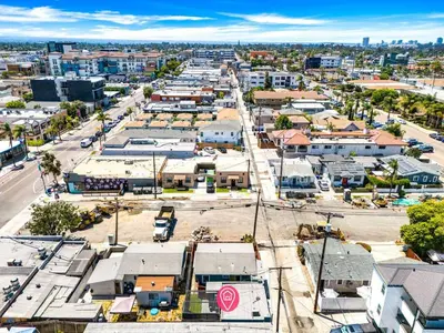 an aerial view of a city with buildings at Polk Casita by Rather Be Properties in San Diego
