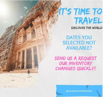 a poster of a building with the words its time to travel discover the world does at Diamond Riviera Oaks Resort and Racquet Club 2BD in Ramona