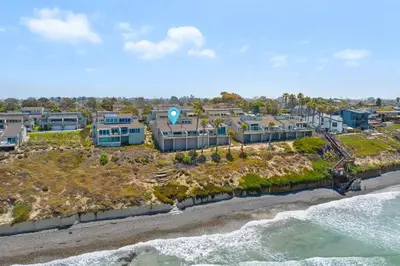 an aerial view of a beach with houses at Picturesque Perfection in Leucadia in Encinitas