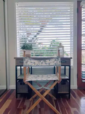 a desk with a chair in front of a window at Rustic Coastal Retreat in Sunset Cliffs three beds & two baths in San Diego