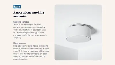 a page of a brochure with a role about smoking and noise at Kasa Little Italy San Diego in San Diego