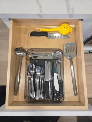 a drawer filled with utensils in a wooden box at 8354 Adam Unit A 2b 1b by sdstay in Lemon Grove