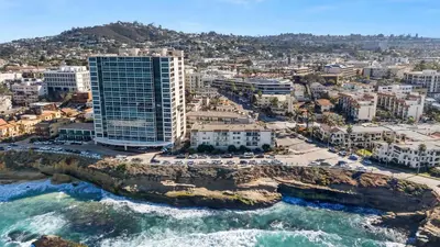 an aerial view of a city and the ocean at Waterfront Condo Unmatched Views and Prime Location in San Diego