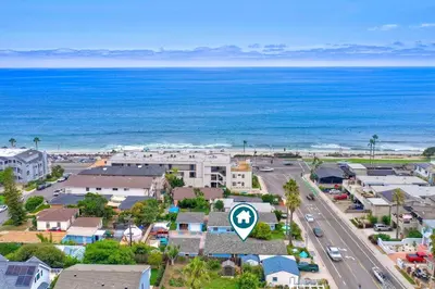 an aerial view of a city and the ocean at 167 Tamarack in Carlsbad